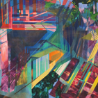 This painting is part of a series inspired by the disorientation felt in the fragmented urban space in Japan, which juxtaposes the country's deep-rooted connection to the natural world.