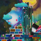 This painting was inspired by Asian folk tales about the moon, with references to Hokusai’s ukiyo-e of waterfalls.