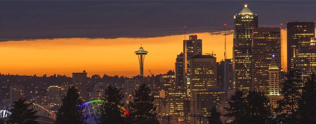 Image of space detail with Seattle Skyline at the sunset