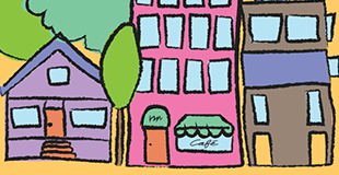 Doodle of a neighborhood street front.