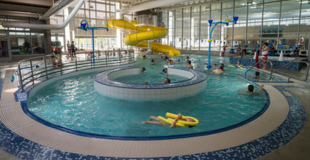 Rainier Beach Pool, showing the lazy river and water slide