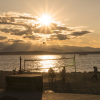 Sand volleyball under the sunset at Alki Beach Park