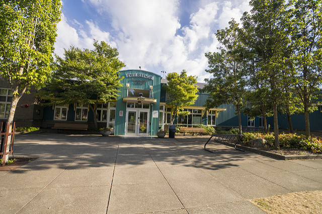Delridge Community Center front door and sidewalk