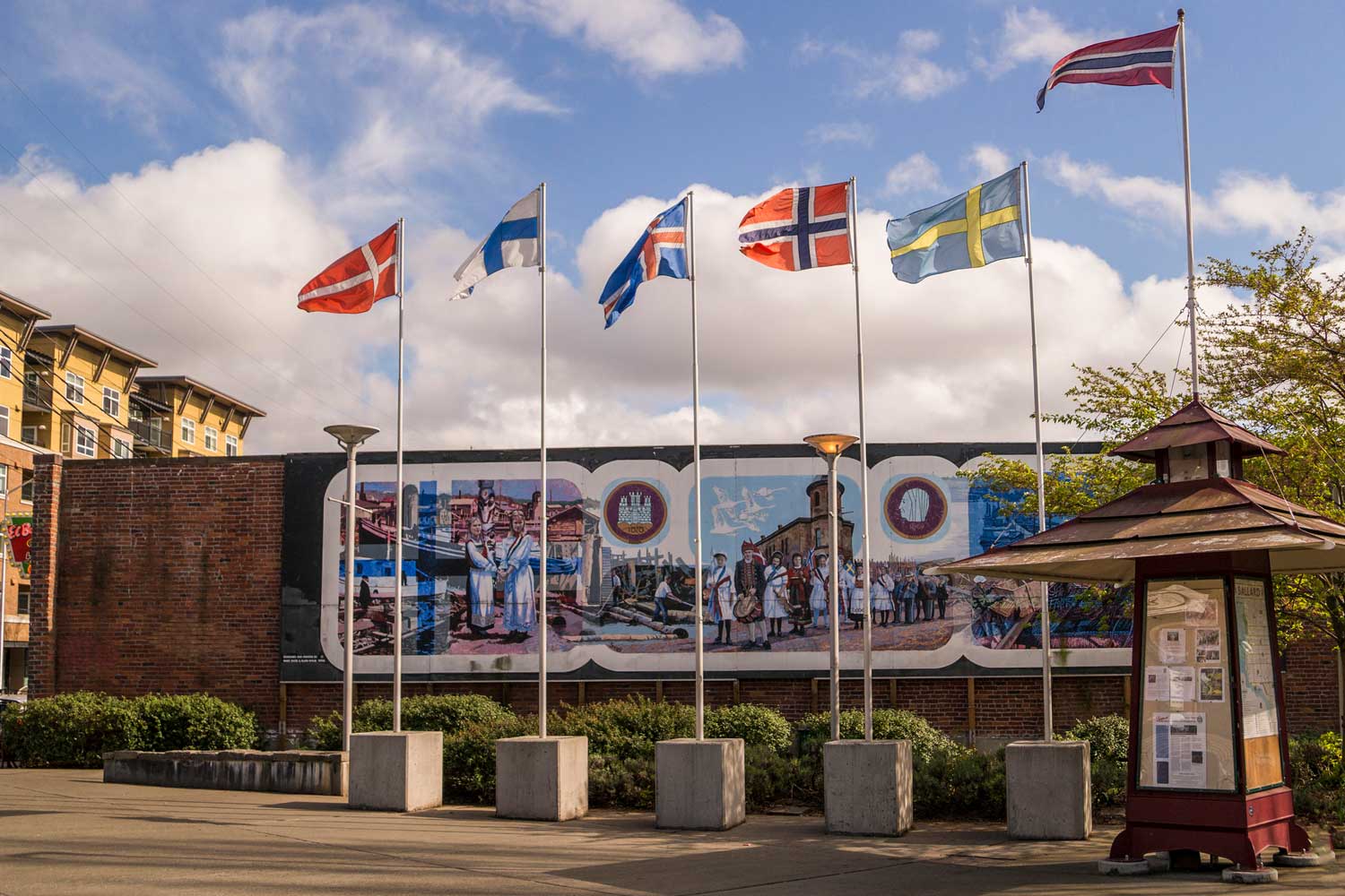 Bergen Place mural and flags - photo by TIA International Photography