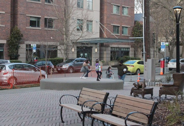 First Hill Park Benches and Entrance - view from inside park looking out