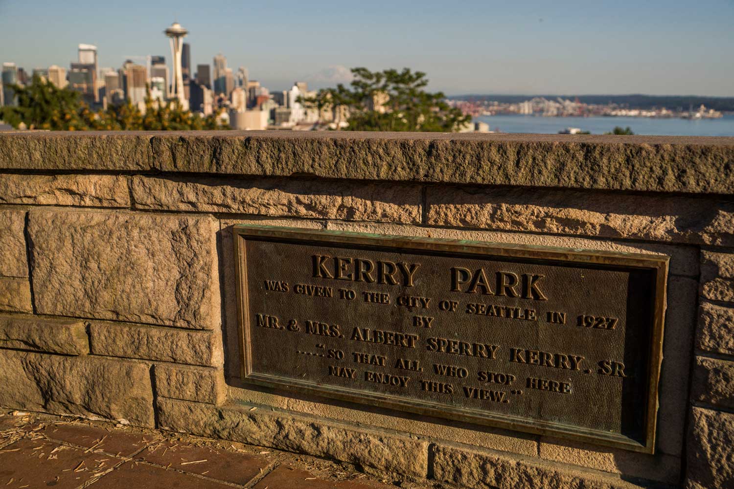 Dedication plack at Kerry Park - photo by TIA International Photography