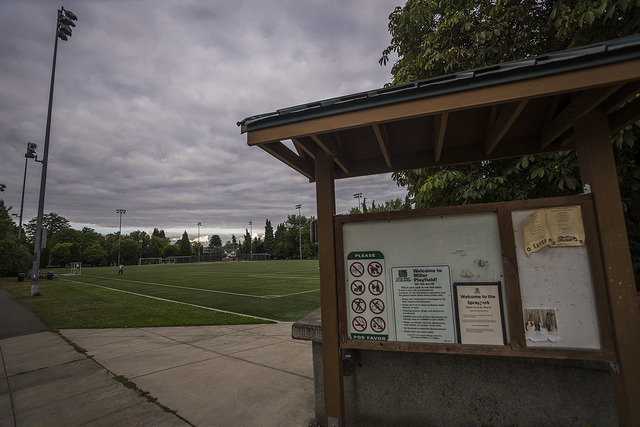 Miller Playfield bulletin board and sign
