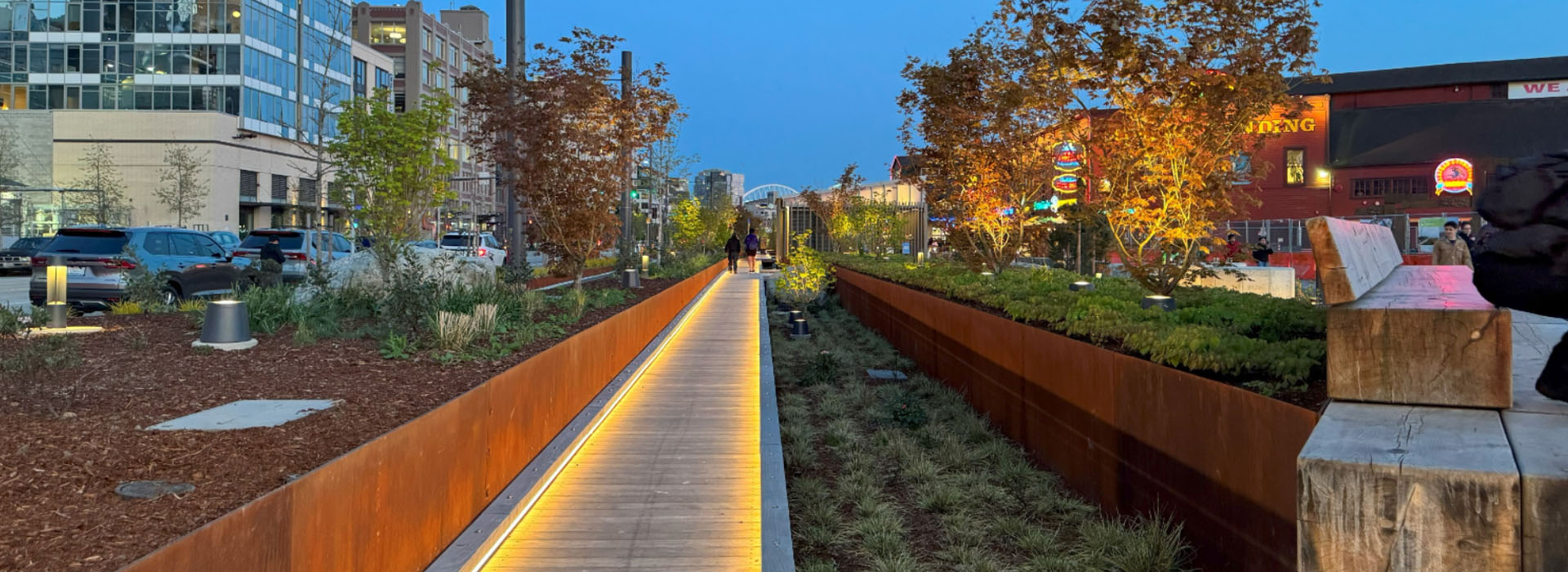 Waterfront Park's promenade at night