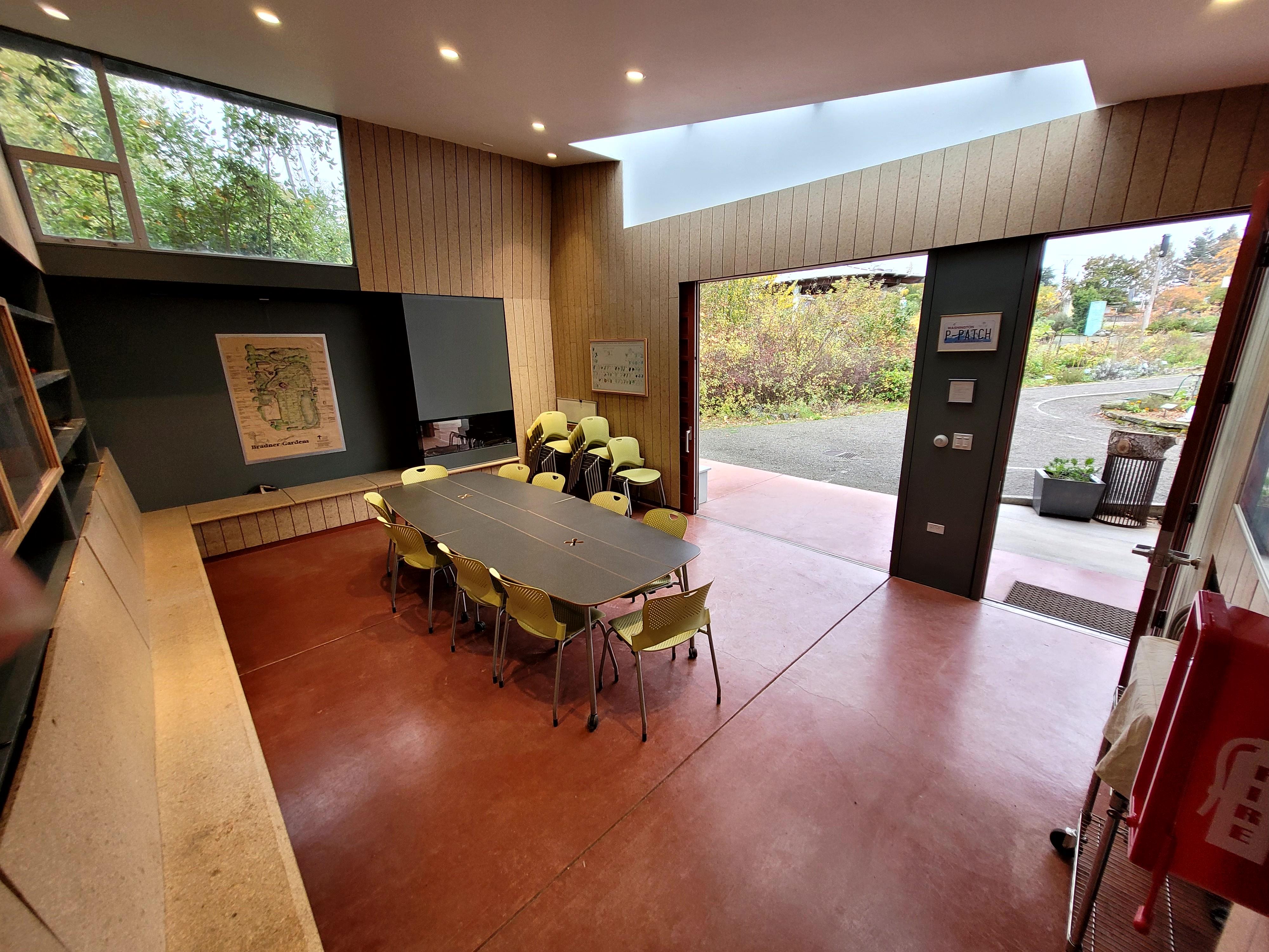 The view from inside Bradner Gardens Shelterhouse, facing out. View #2
