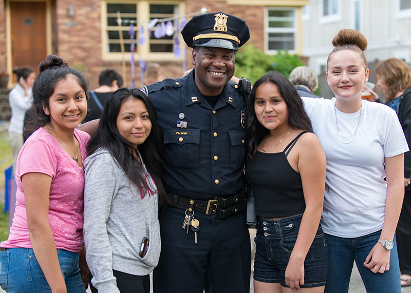 Seattle police officer and community members