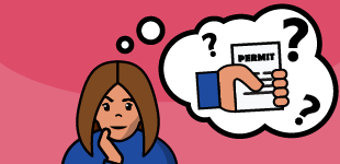 A woman has a thought bubble showing her holding a building permit.