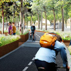 Protected bike path along Alaska Way