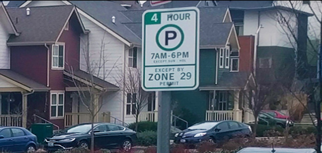 Picture of Restricted Parking Zone (RPZ) sign on a seattle street