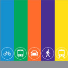 Stripes of color with a different modes of transit icon in each