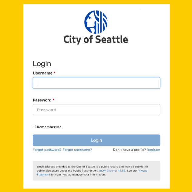 Scheduling your special item pickup is simple. Begin by logging into your account, or register for an acount profile if you don't have one.
