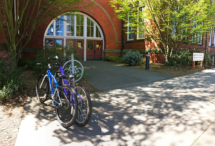 Bike biking in front of B.F. Day School
