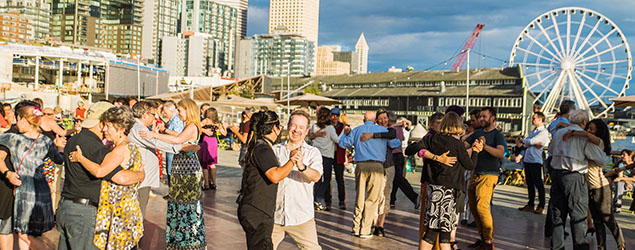 Dancers at an event along the Seattle waterfront