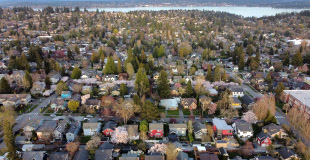 Overhead aerial shot of houses