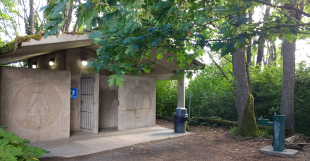 Exterior of public restrooms building in a park