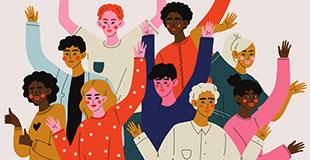 Banner with illustration of diverse teens celebrating.