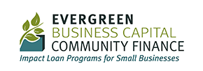 a leaf next to text saying evergreen business capital community finance