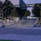 Nighttime rendering of the Alaskan Way sign bridge spanning over Bell St. The bridge will have incorporated lighting to help illuminate it at night.
