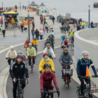 People biking on the new path on the waterfront