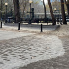 Shoreline alley can be seen on S Main and S Washington streets.  The two tones of the pavers follow the original shoreline. 