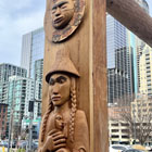 Randi Purser’s (Suquamish Tribe) post represents Chief Seattle’s mother Sholeetsa, holding Chief Seattle as an infant. 