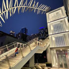 A night shot of the Illuminated Union Street Pedestrian Bridge
